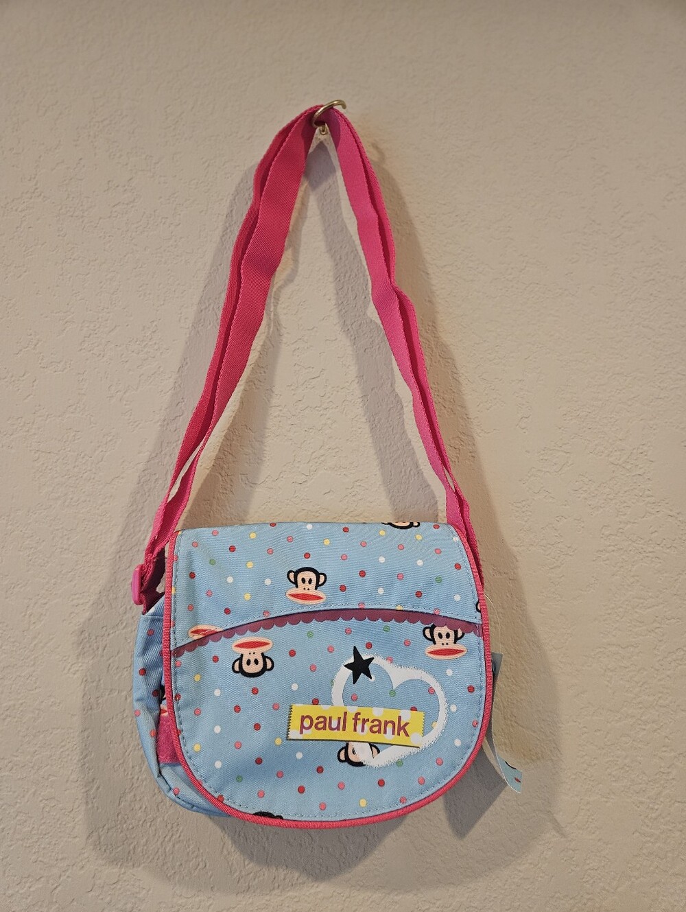 Paul Frank Julius Monkey Bag NWT Blue Pink Polka Dot Y2K Crossbody Purse